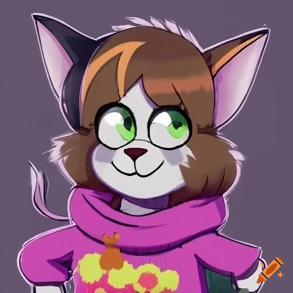 Mabel Pines as a calico cat furry in furry art style