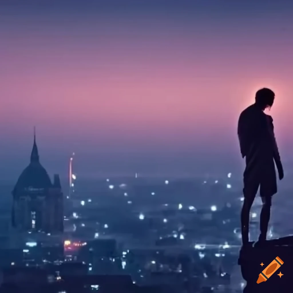 person standing on a rooftop at night