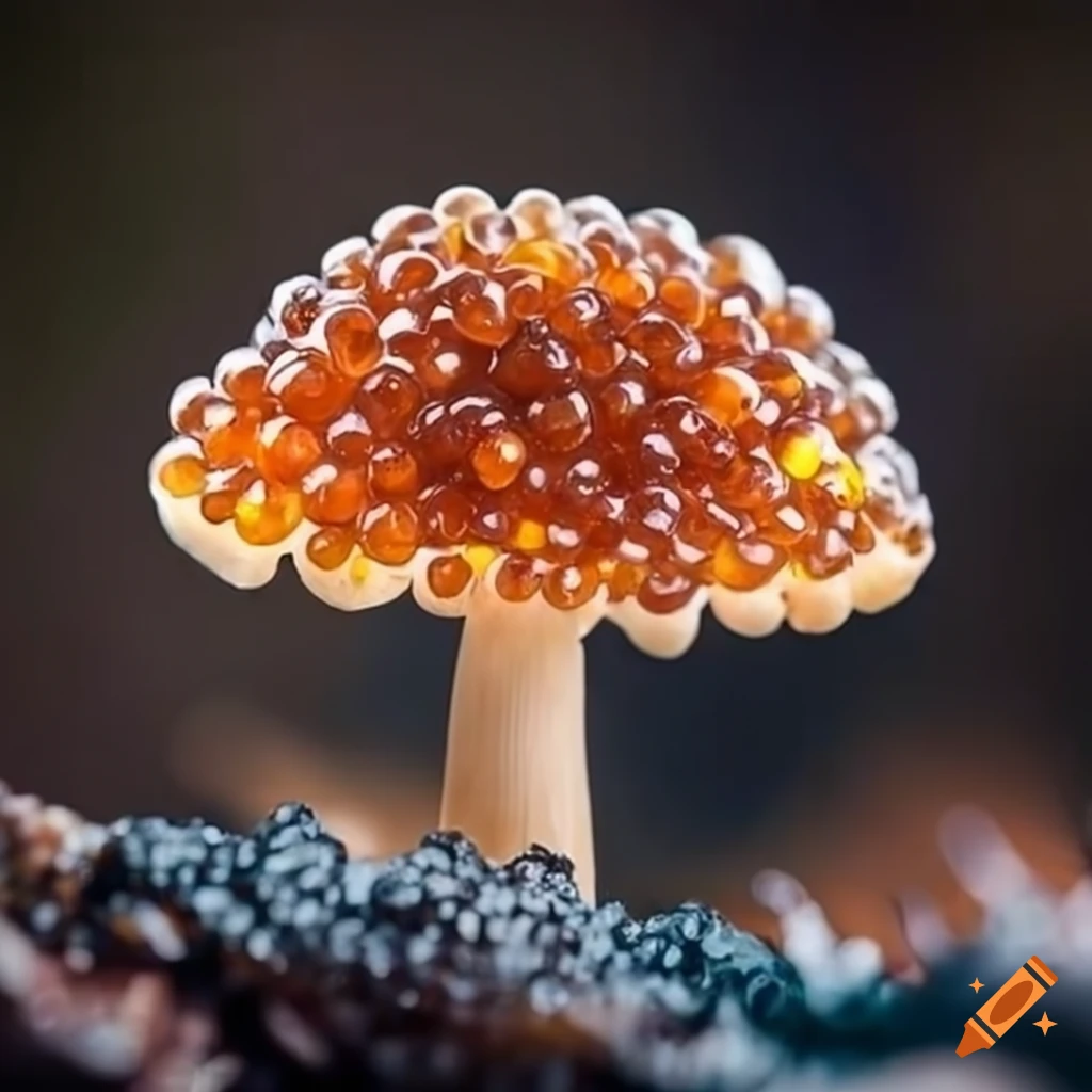 culinary art: caviar mushroom on seaweed