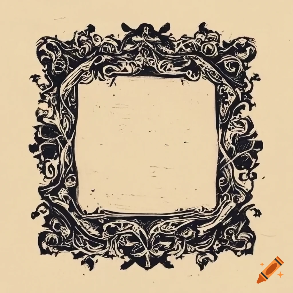 intricate linocut ornament frame