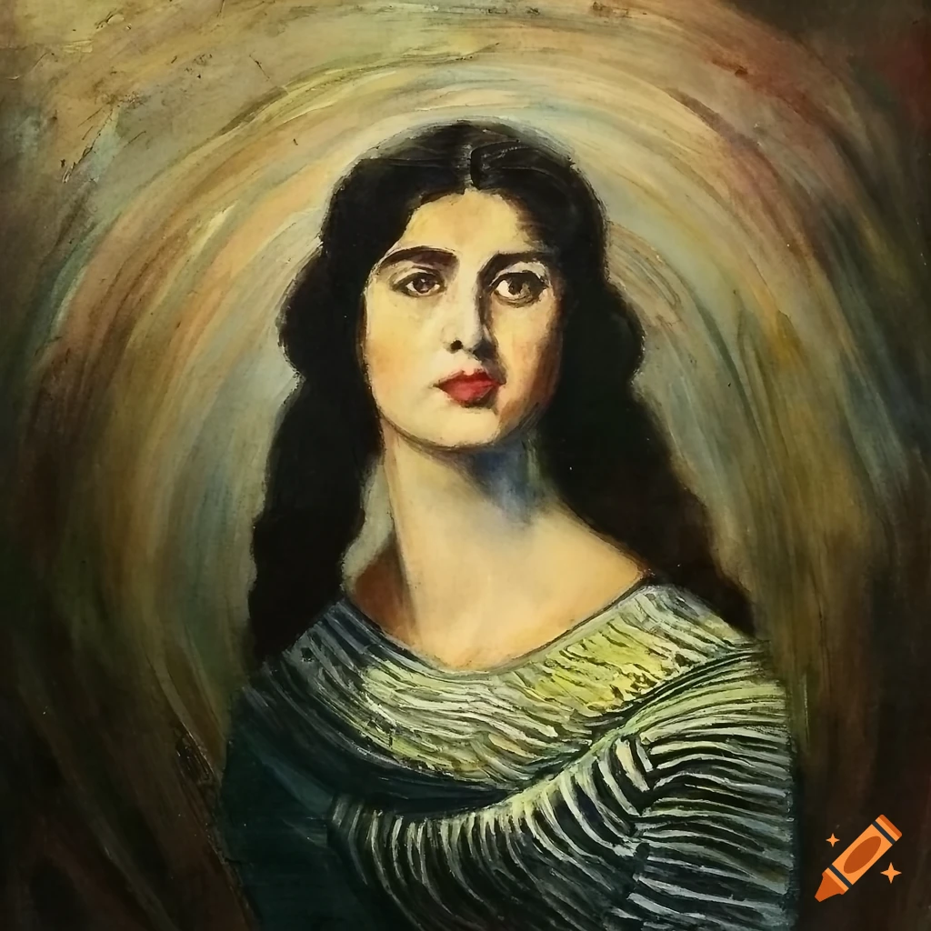 Surrealistic portrait of a young woman with dark hair on Craiyon