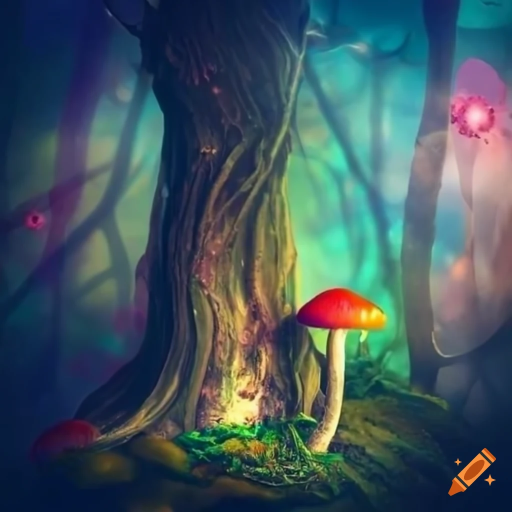 Colorful mushrooms in a magical forest on Craiyon