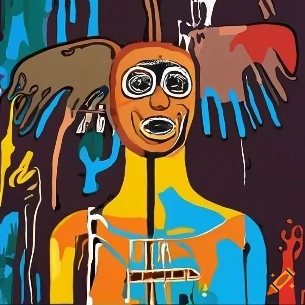 Basquiat-inspired painting with symbolic motifs