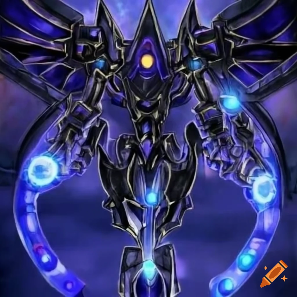Yu-gi-oh style artwork of a mechanical divine entity on Craiyon