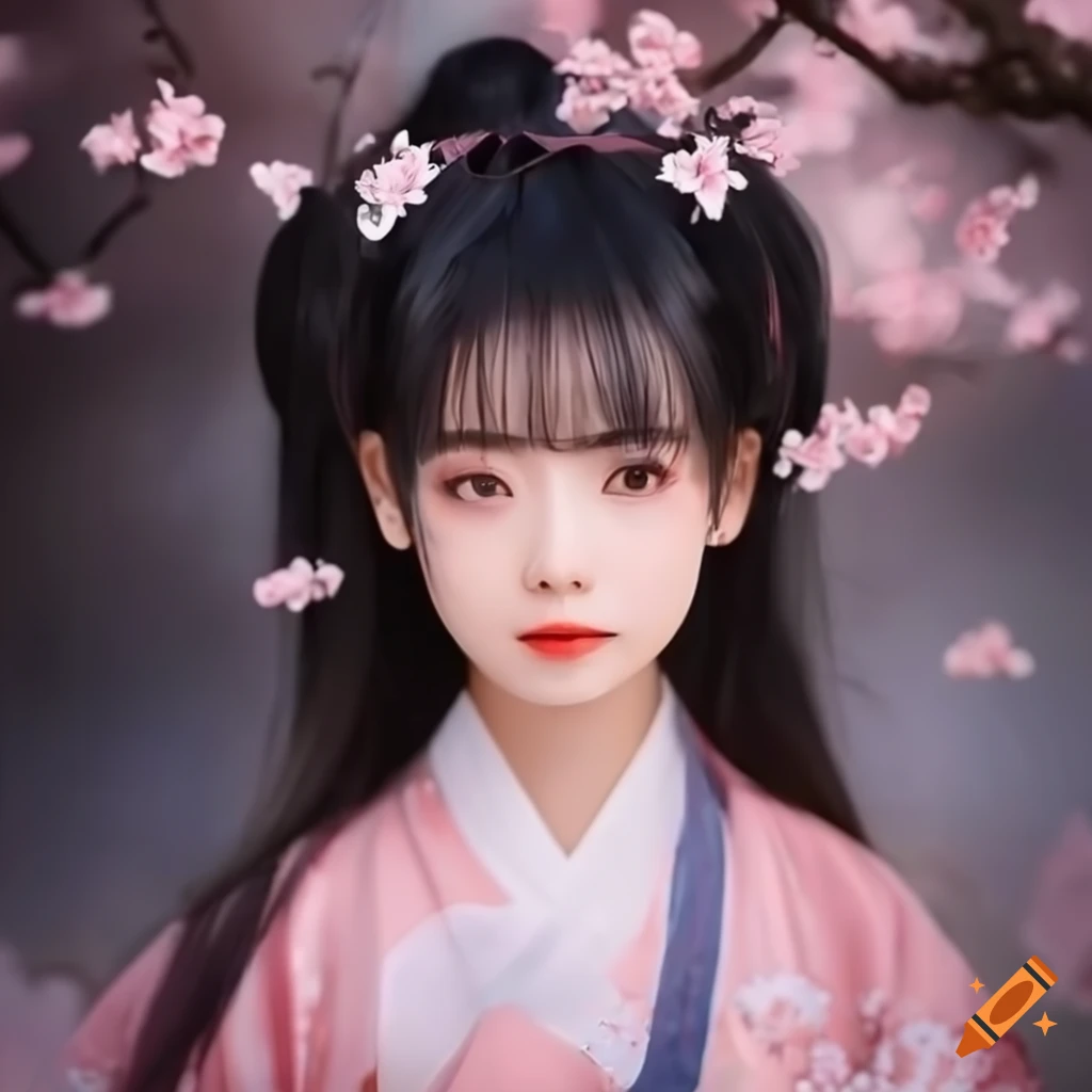 girl wearing a cherry blossom hanfu