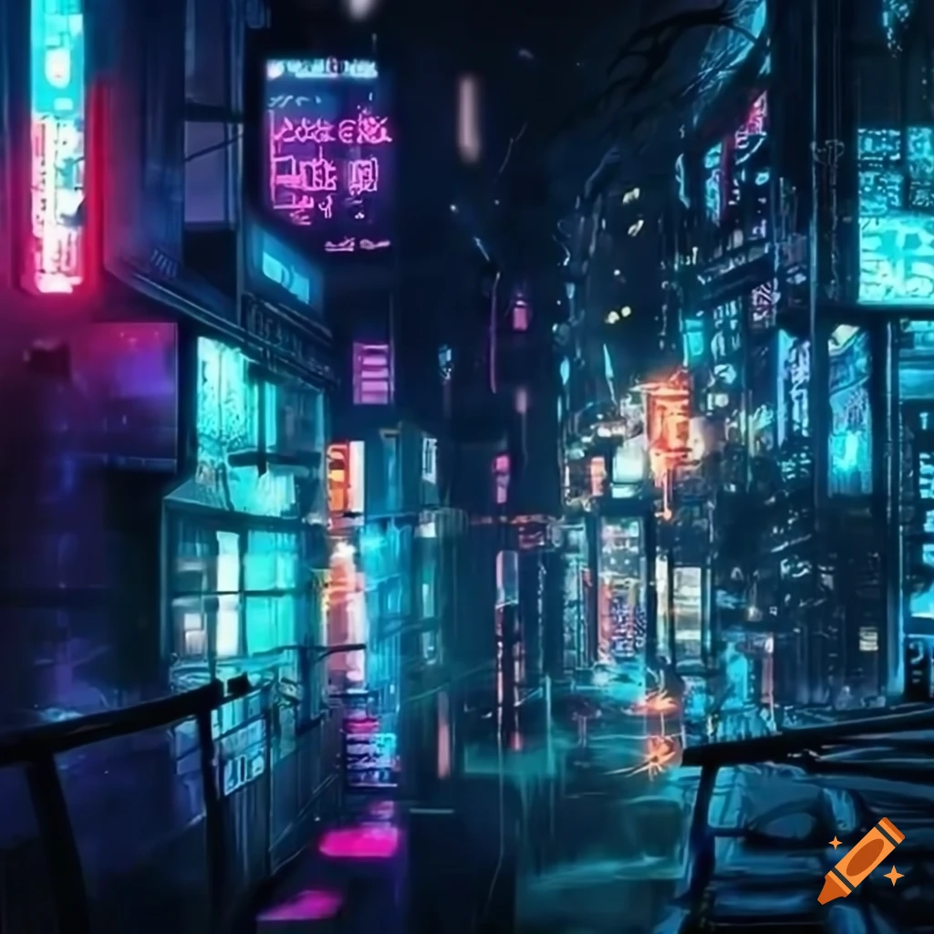 cyberpunk anime city with neon lights
