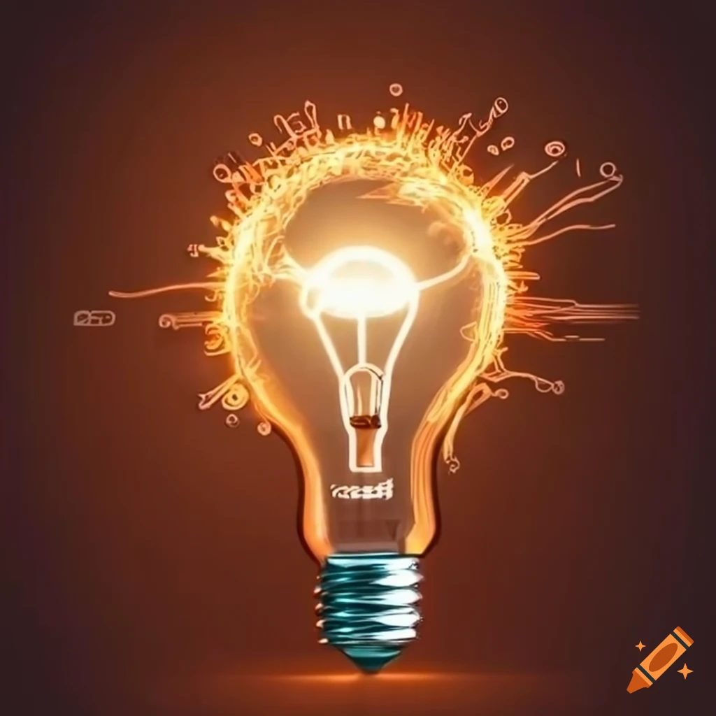 Lightbulb with circuit board inside and spark on top on Craiyon