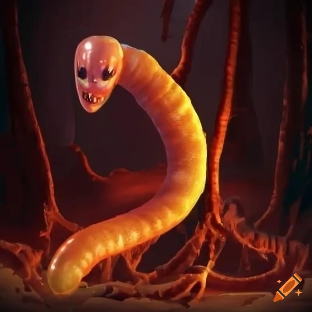monstrous worms in futuristic fiery setting