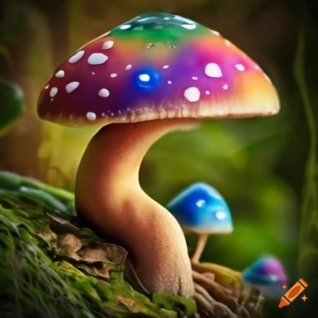 Fairies surrounded by magical mushrooms in an enchanted forest on Craiyon