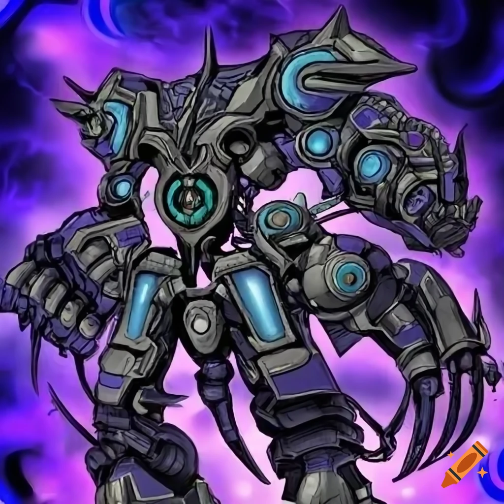 Futuristic mechanical entity artwork in Yu-Gi-Oh style on Craiyon