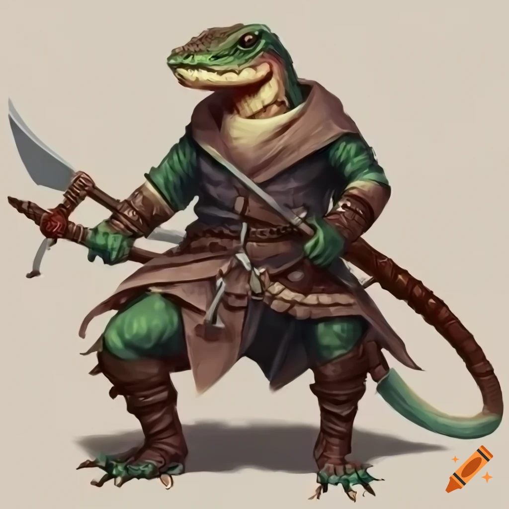 lizard in bandit attire with a short sword