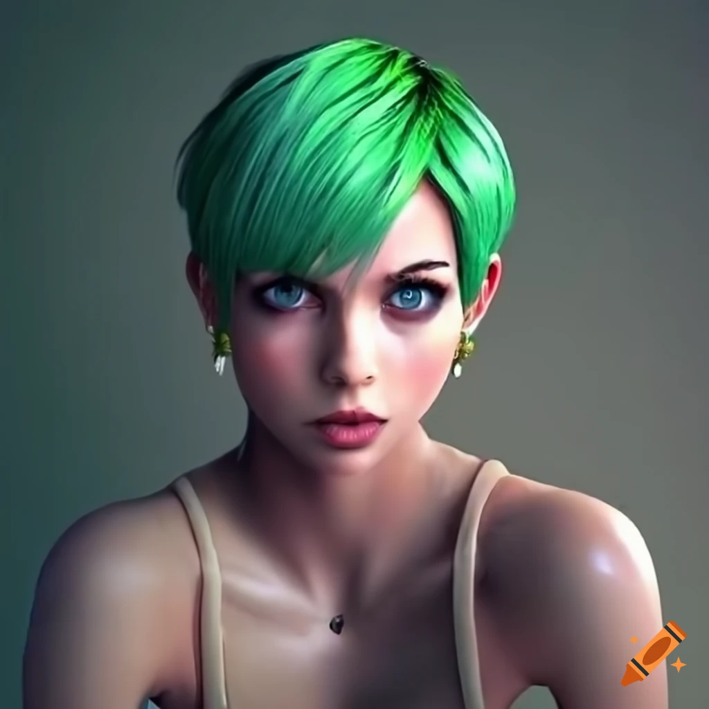 Fashionable blonde girl with green hair and big earrings on Craiyon