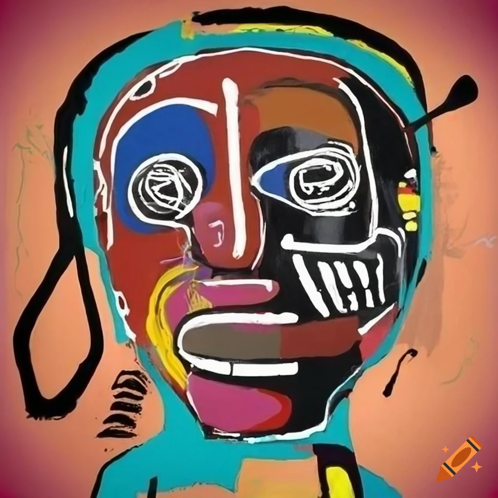 Basquiat-inspired painting with symbolic motifs