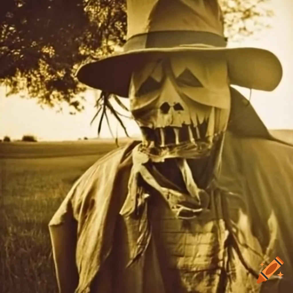 close up of a sinister scarecrow in golden hour