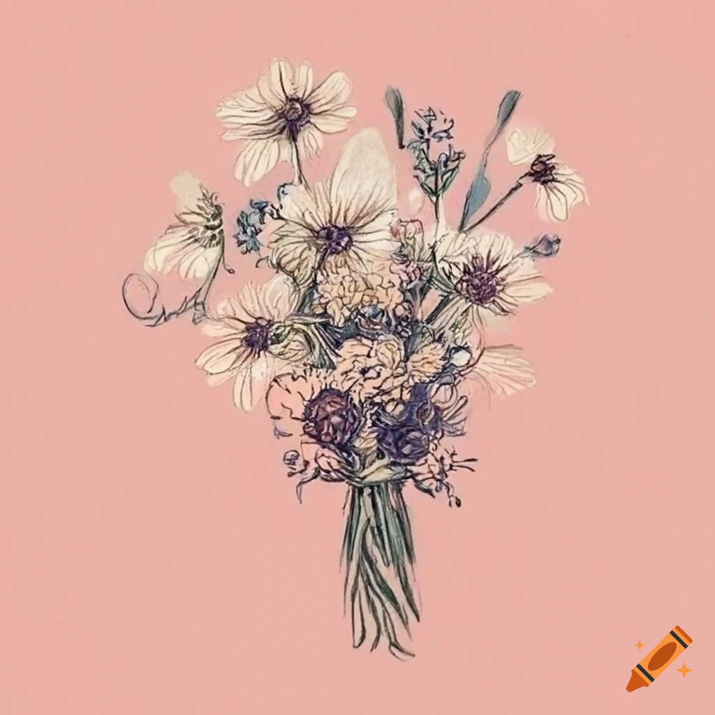 sketch of a bouquet of flowers in Lenormand style