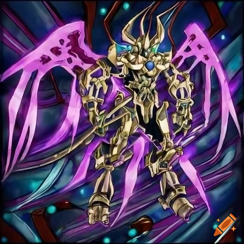 Futuristic yugioh style artwork of a mechanical divine entity on Craiyon