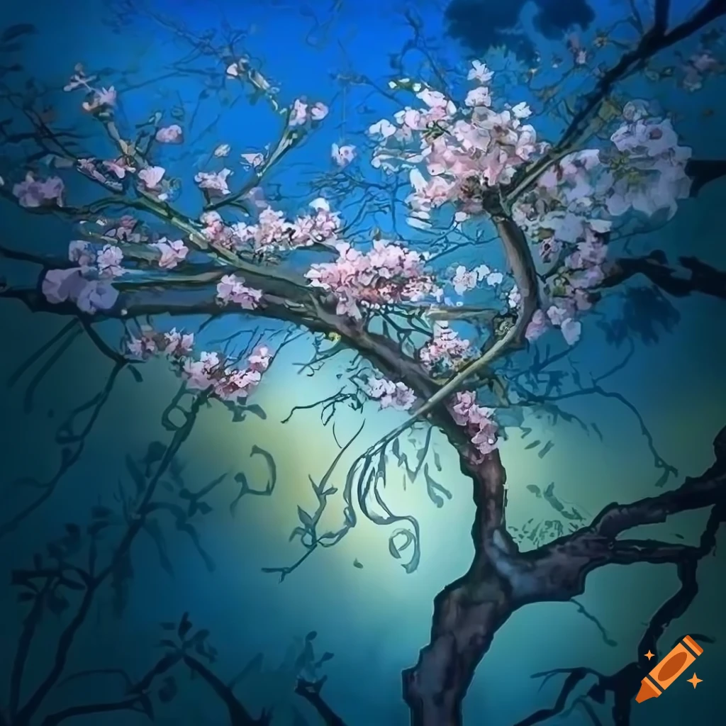 detailed cherry blossom drawing on a white background