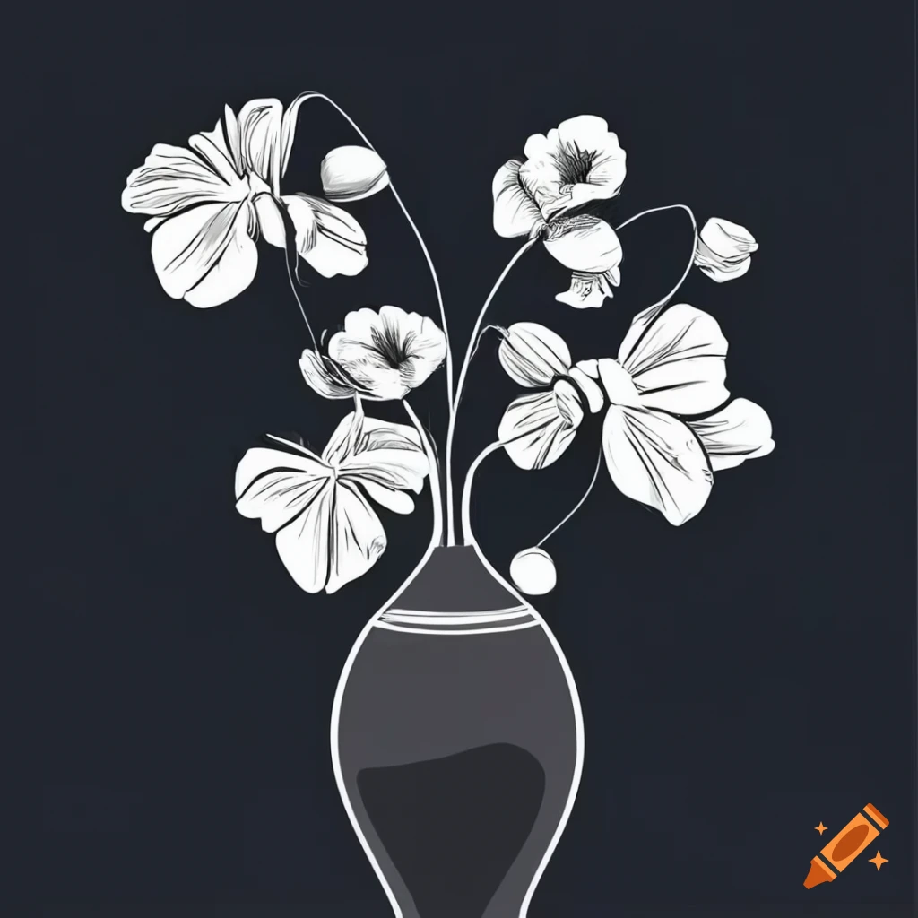 Black and white vector design of flowers in a vase on Craiyon
