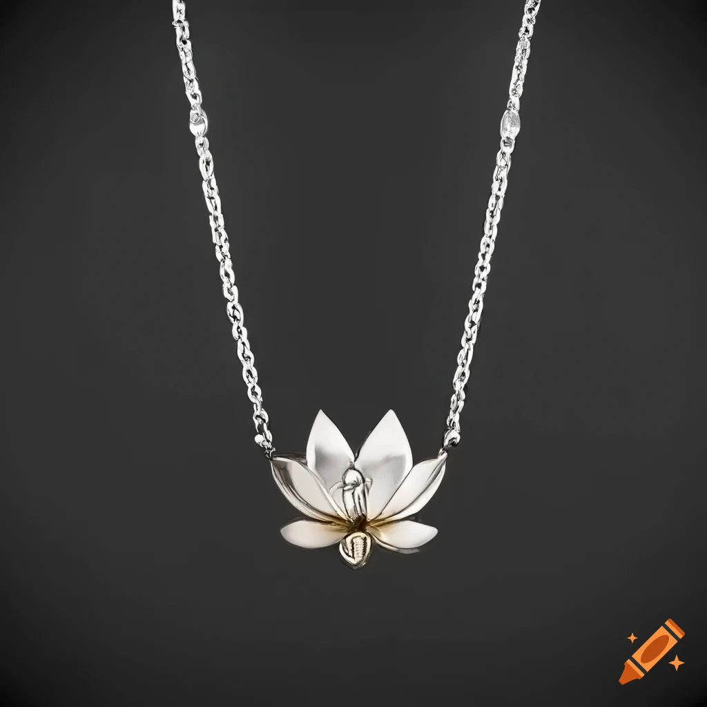 minimalist modern style silver and diamond lotus necklace