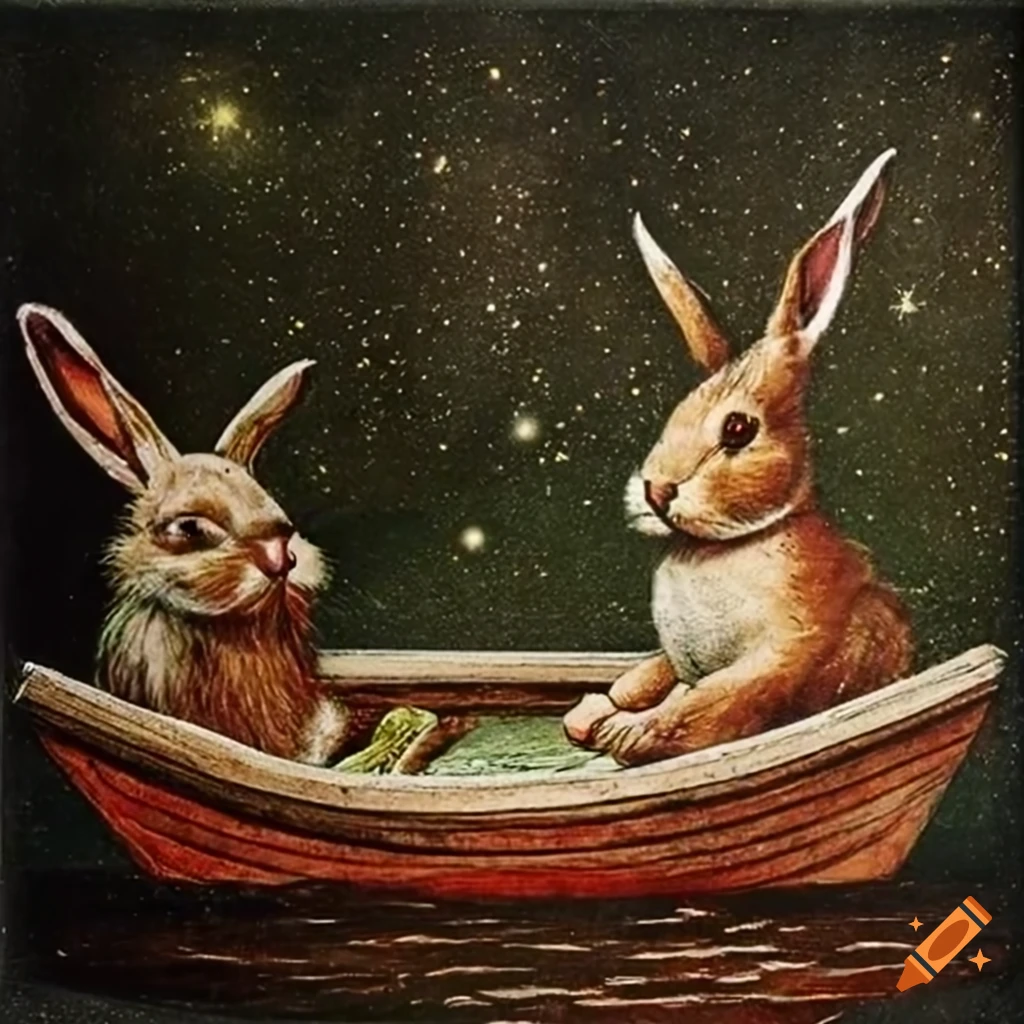 Detailed stone lithograph illustration of rabbits on Craiyon