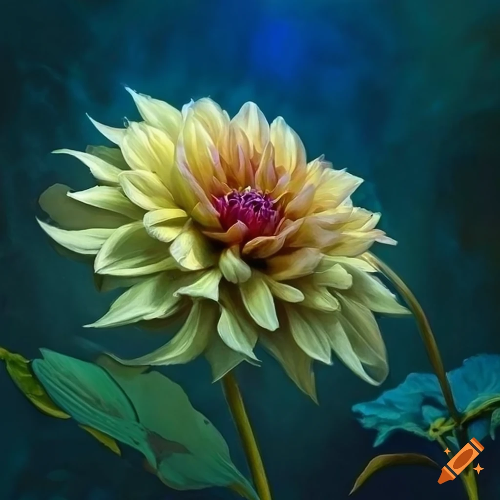 photo-real art nouveau style painting of a dahlia