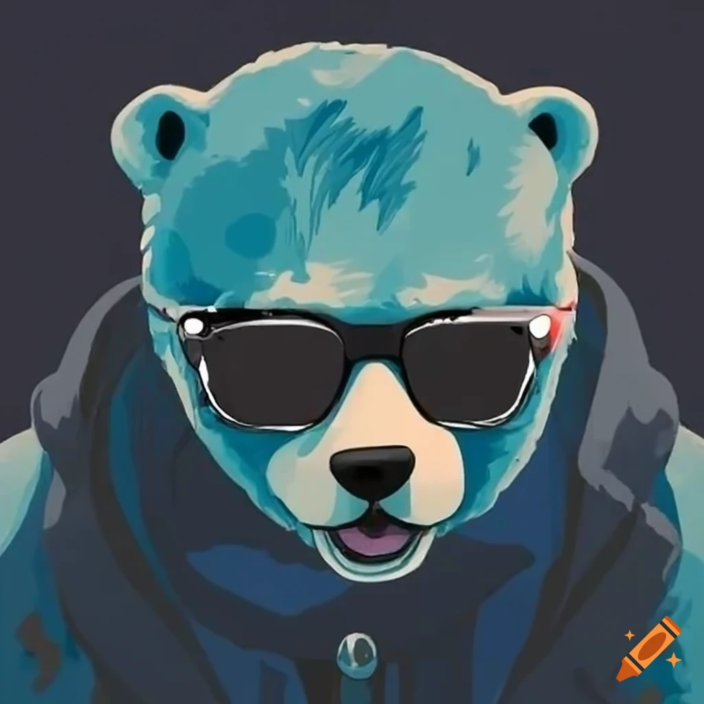funny polar bear on a motorbike wearing sunglasses
