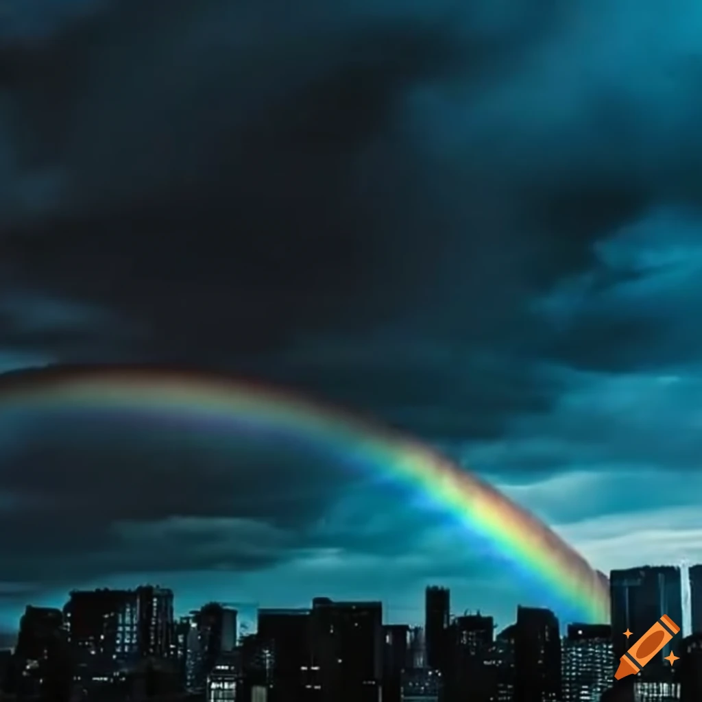 image of a mysterious black rainbow over a city