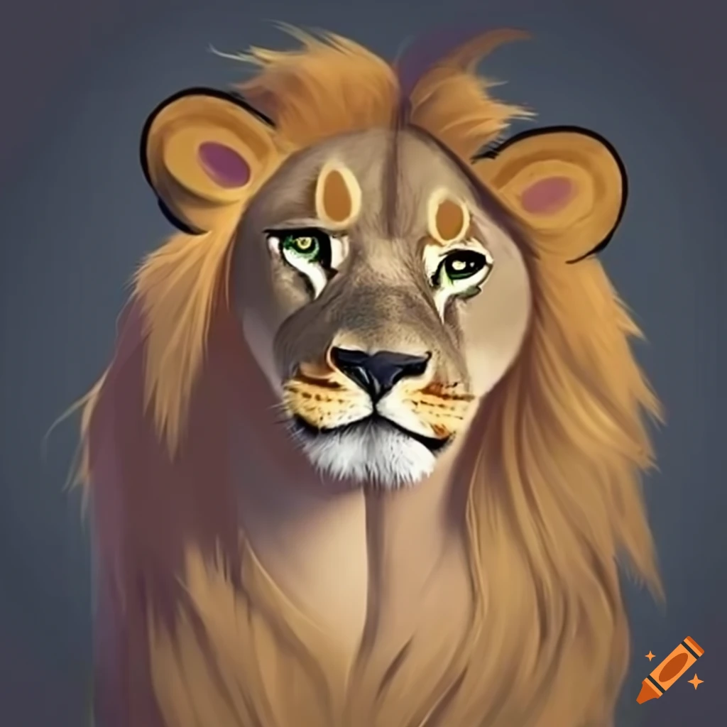 colorful illustration of a curious lion in the jungle