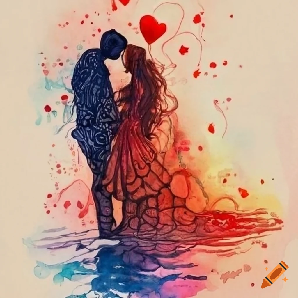 Ink illustration of a loving couple on Craiyon