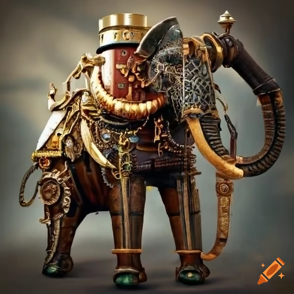 steampunk elephant in a time travel adventure