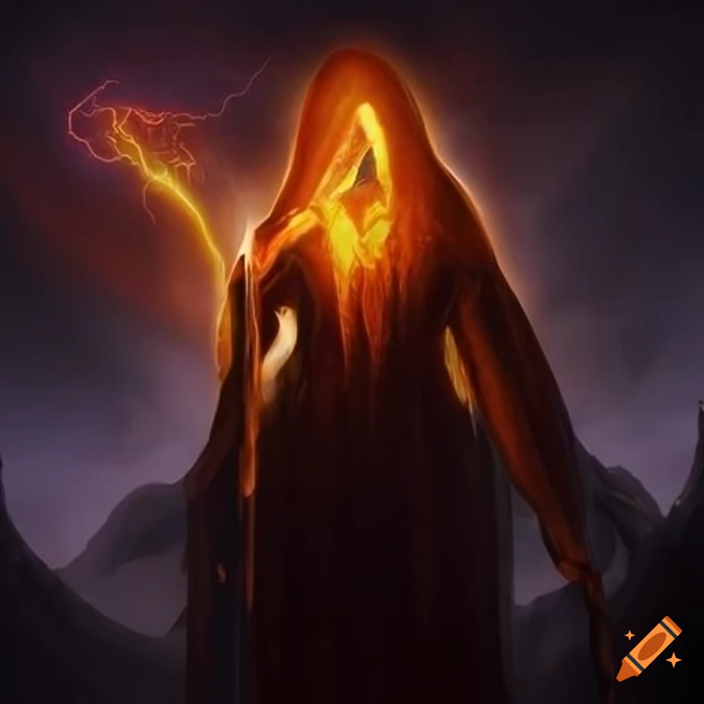 dark fantasy artwork of a robed figure with a glowing greataxe