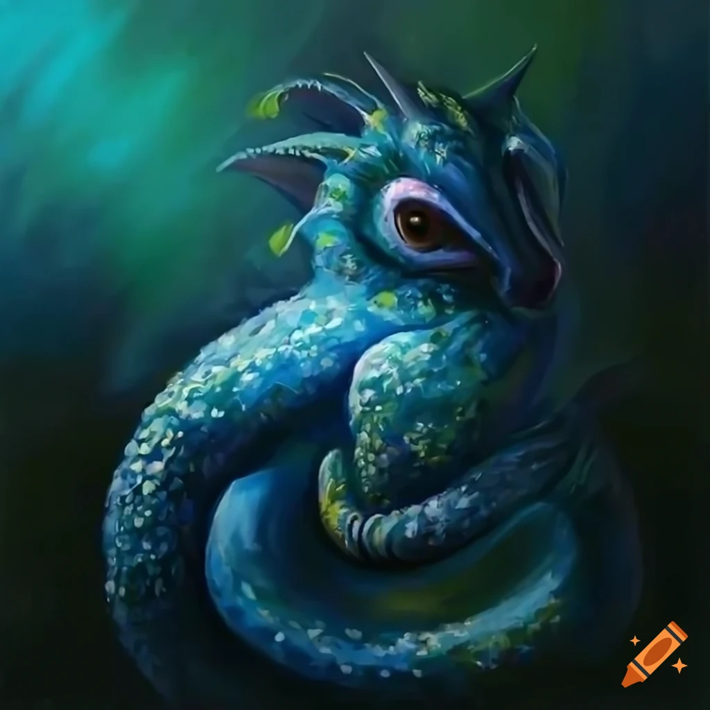 oil painting of an elegant aquatic mythical creature