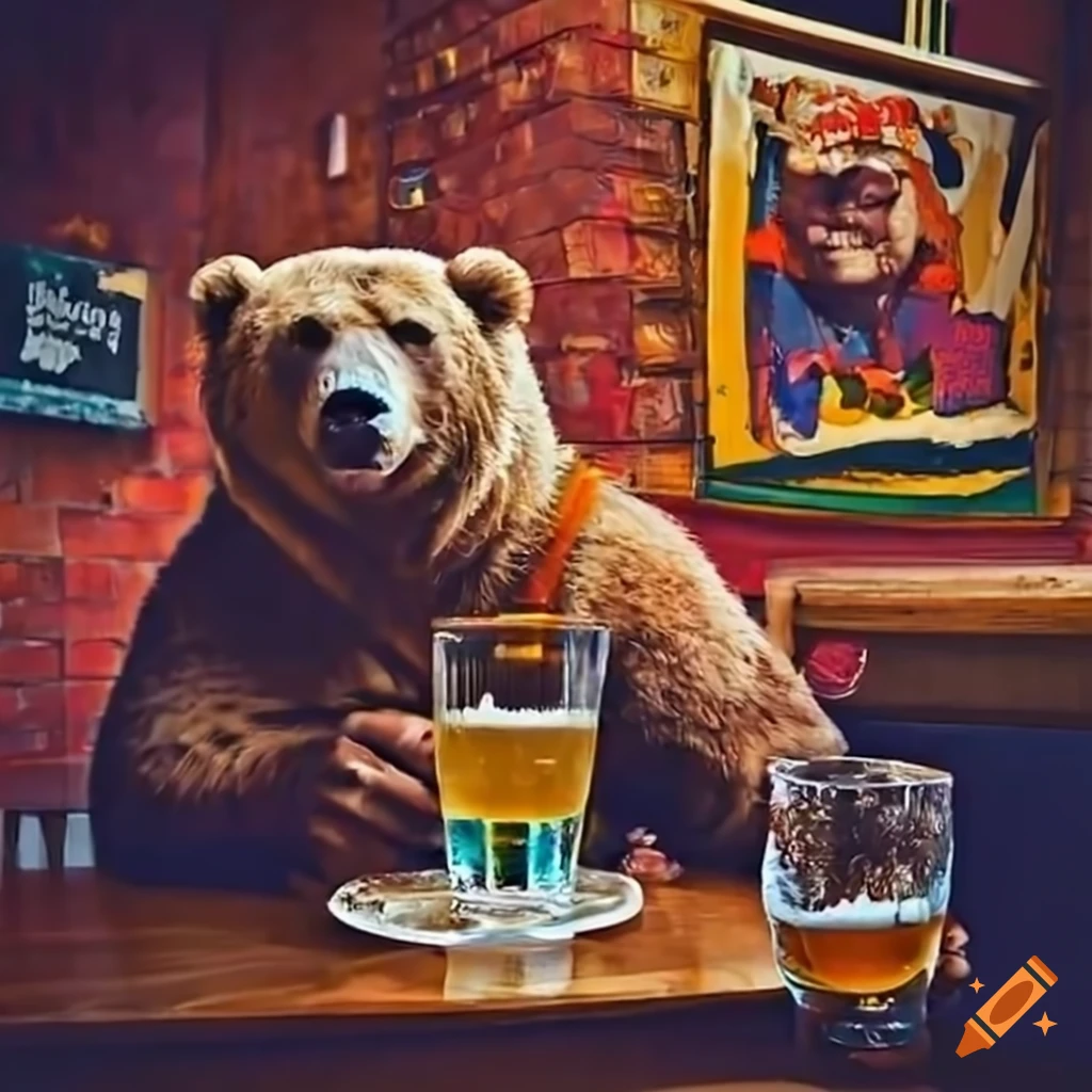 funny image of a bear with a mullet drinking beer