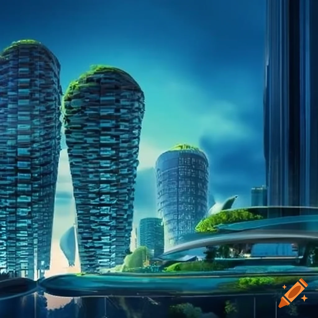 futuristic eco-friendly cityscape with renewable energy sources