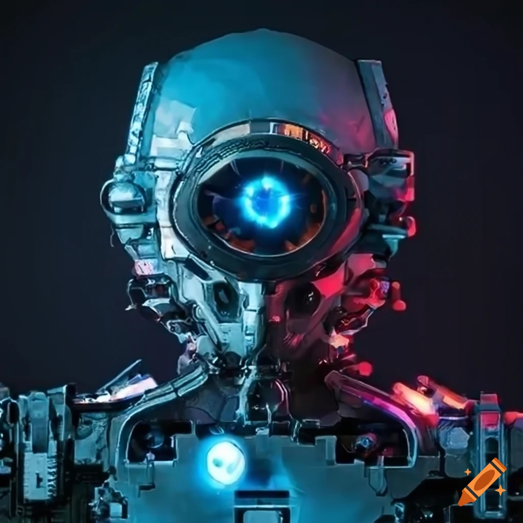 futuristic robot soldier with LED eye