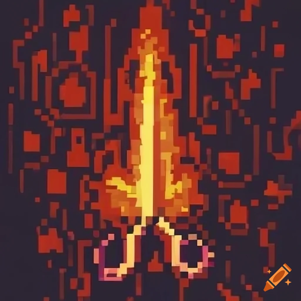 detailed pixel art mural of blazing scissors