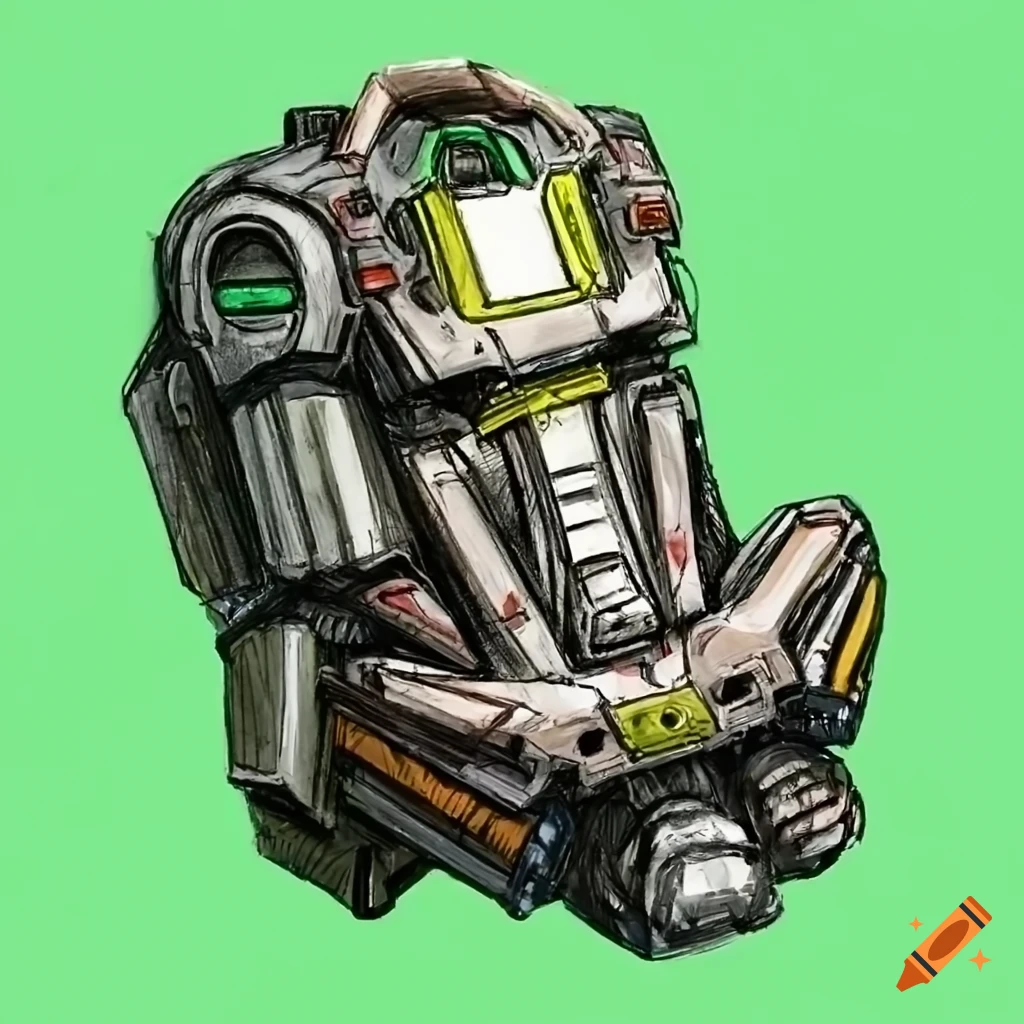 sketch of a high-tech metal arm on green screen background
