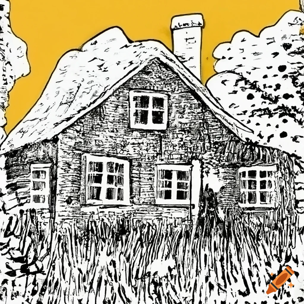 Edward Gorey's illustration of a cottage in the country