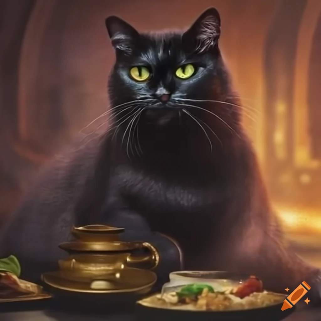 illustration of a black cat cooking