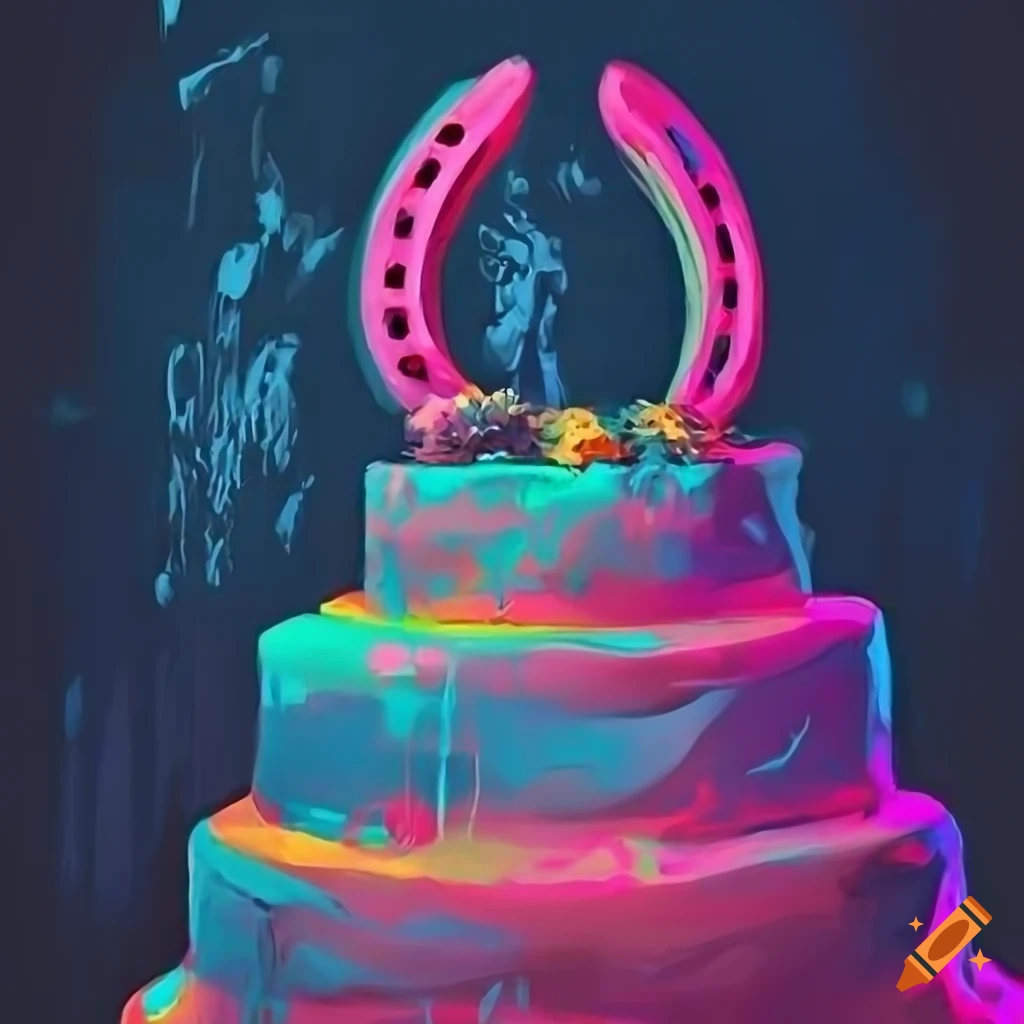 acrylic horse shoe wedding cake with neon lights