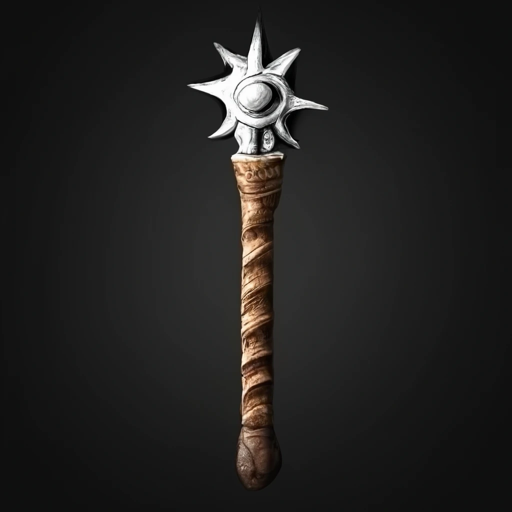 white symbol of a medieval mace on a black background