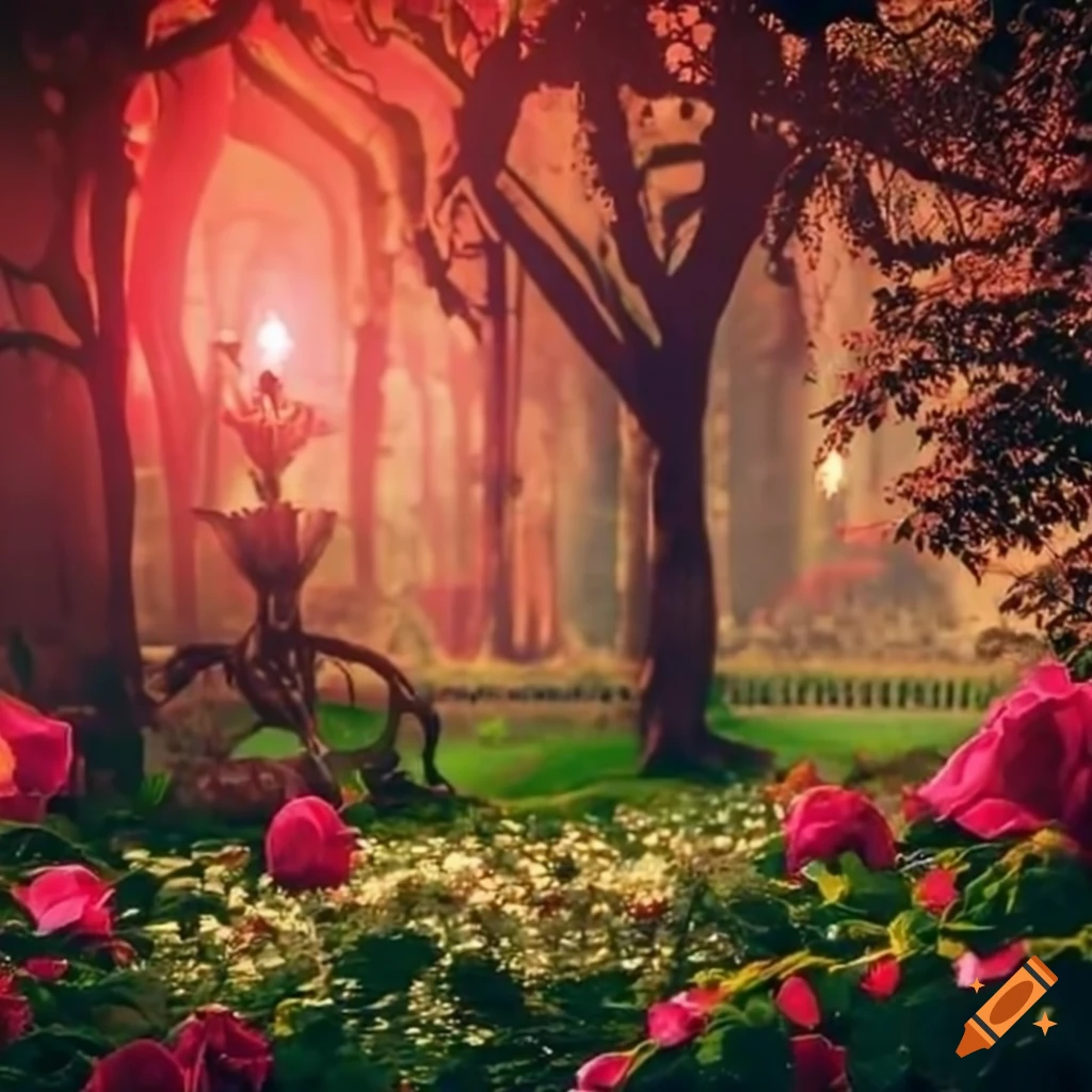 Stunning garden with illuminated roses on Craiyon