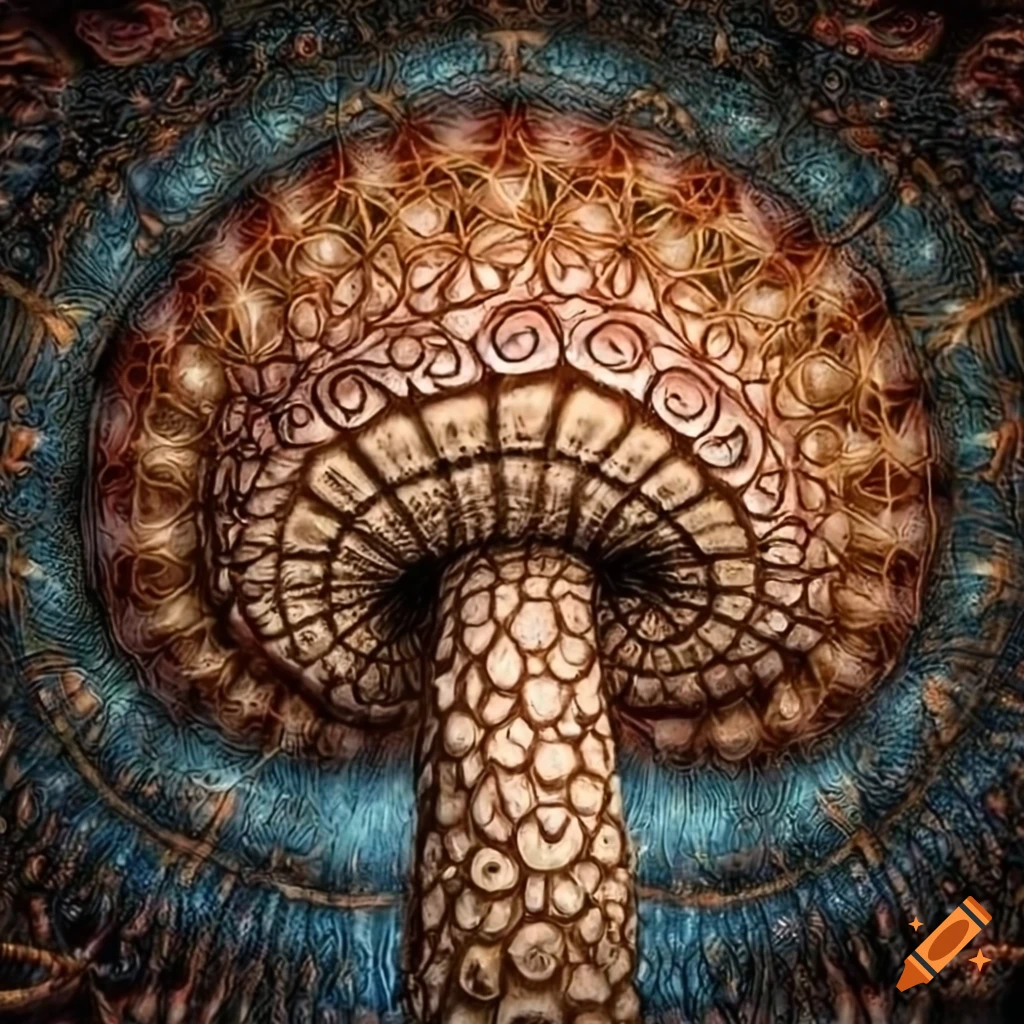 intricate sacred geometry mushroom artwork