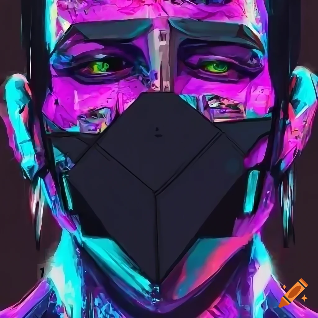 Colorful cyberpunk artwork with black square boxes on Craiyon