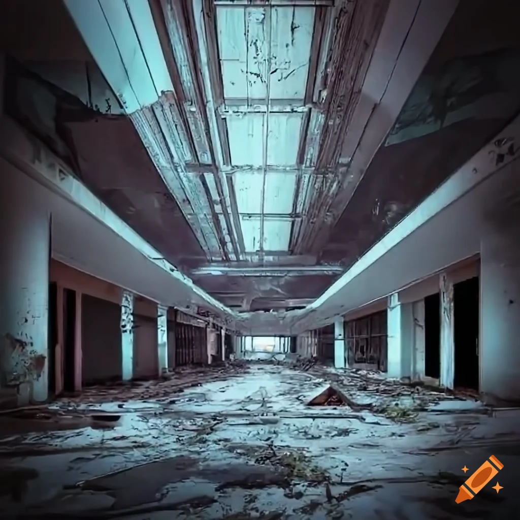 photorealistic Playstation 2 theme in an abandoned mall