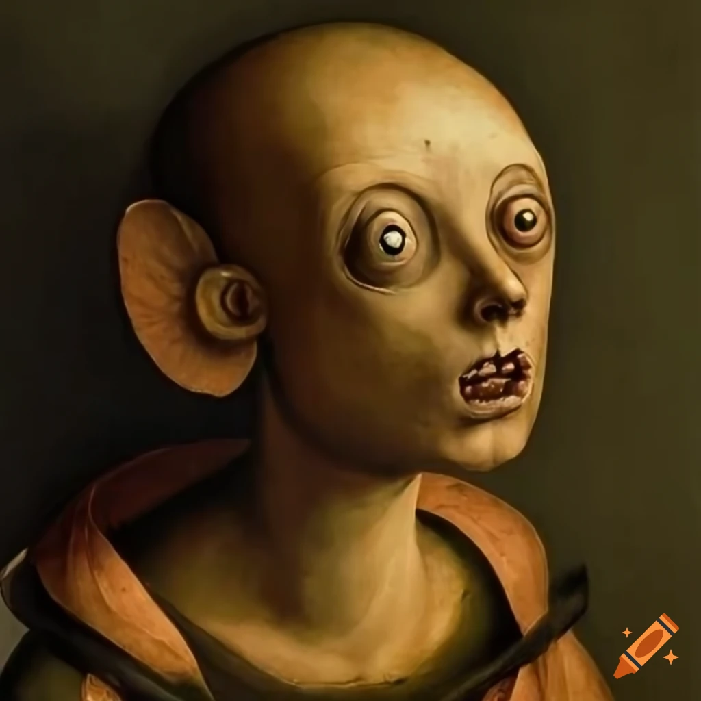 surreal painting with strange animals and humanoid figures