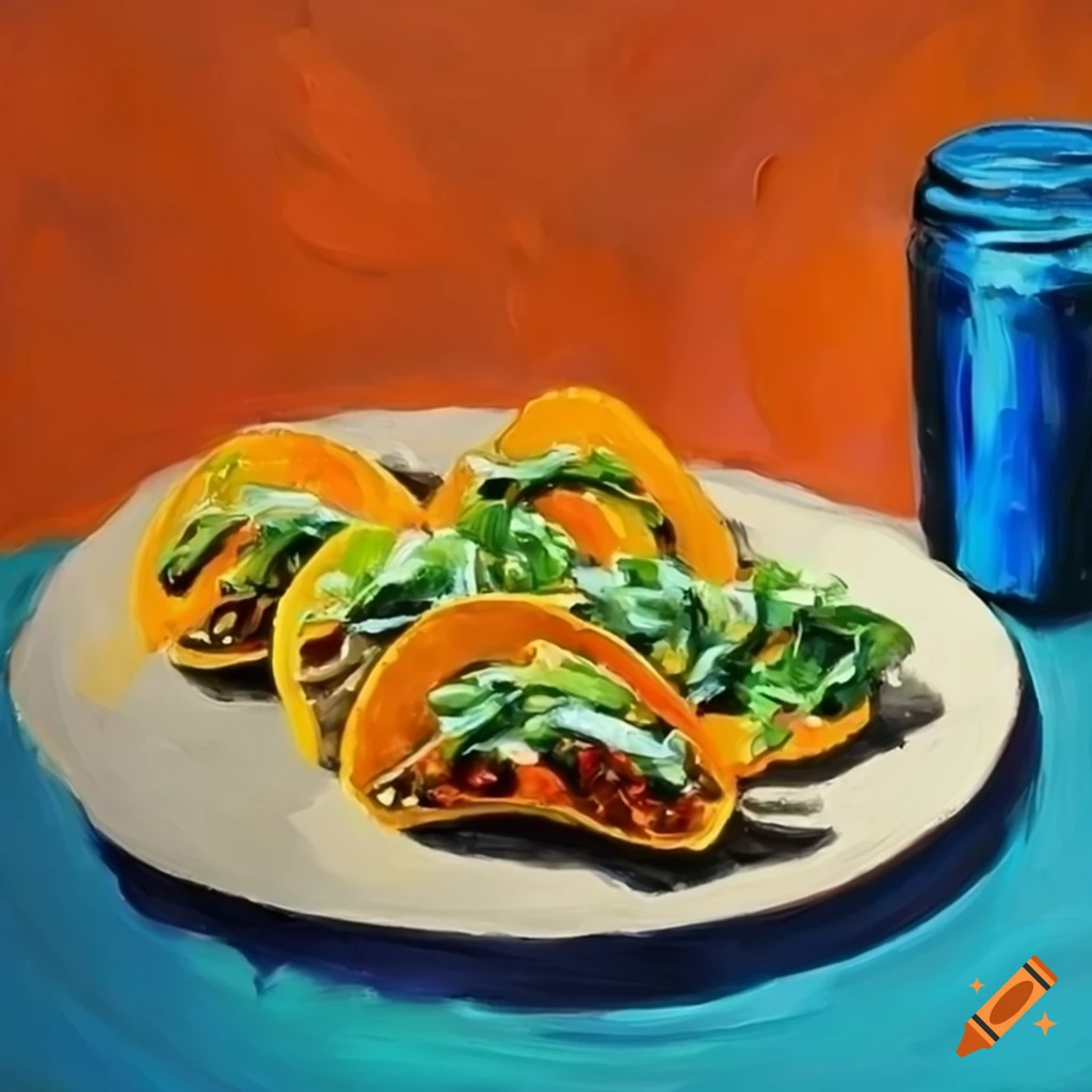 vibrant oil painting of three delicious tacos