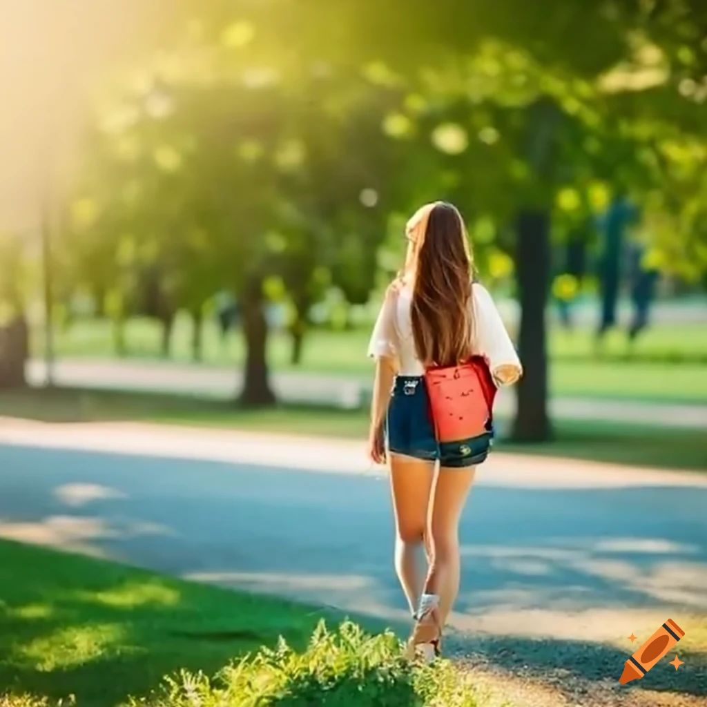 college women walking across campus on a sunny day