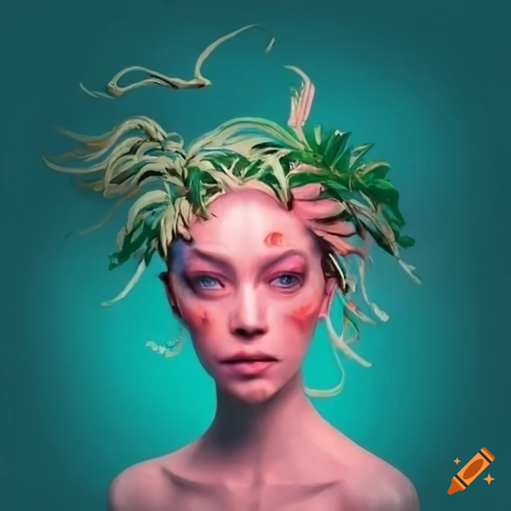 close-up portrait with dreamy atmosphere and colorful elements