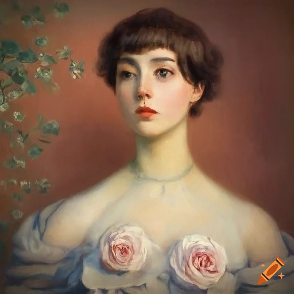 surreal portrait of a young woman surrounded by roses